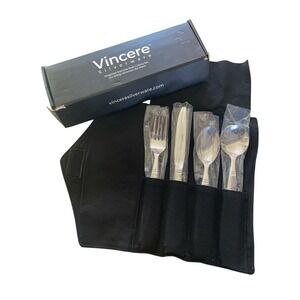 NIB Vincere Weighted Stainless Steel Silverware 4 Piece Set With Travel Bag